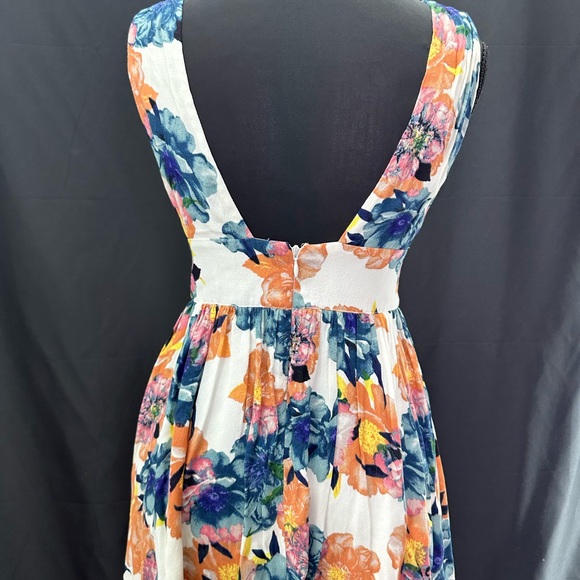 NBD Orange and Blue Floral Plunge Sundress Mini XS - Picture 4 of 5